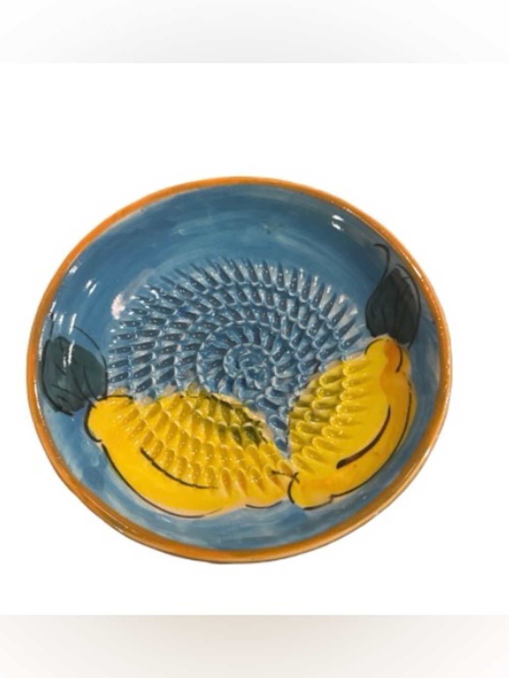 Hand-Painted Blue and Yellow Ceramic lemon grater